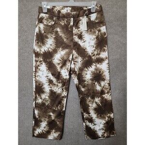 Jones New York Sport Everyday Crop Jean Women 10 Brown White Tye Die Stretch NEW